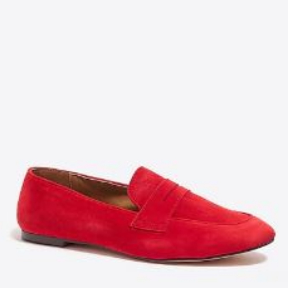 J.Crew Factory Red Suede Penny Loafers